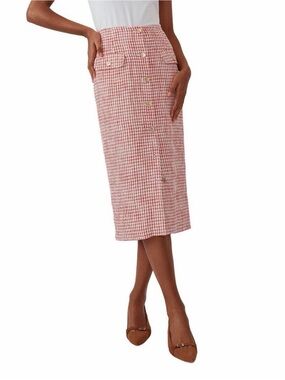 J. McLaughlin Red and White Houndstooth Pencil Skirt